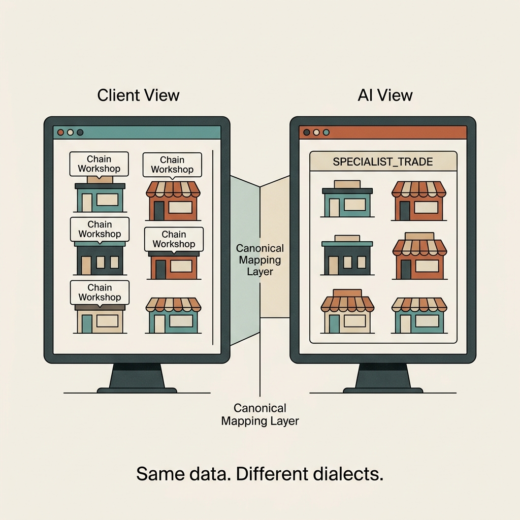 Client-Neutral SaaS and the Invisible Moat of Canonical Mapping - Infoscend Knowledge Centre essay illustration